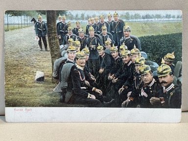 Original WWI German Military Themed Postcard, Kurze Rast (Short Rest)