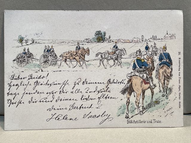 Original WWI German Military Themed Postcard, Feld-Artillerie und Train