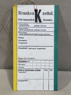 Original WWII German Medical Tag for Wounded Person, Krankenzettel