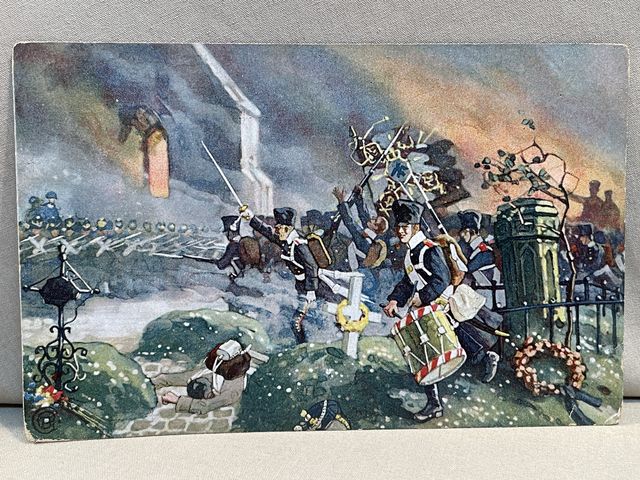 Original WWI German Military Themed Postcard, Die V�lkerschlacht 1813