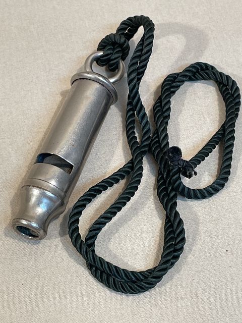Original Nazi Era German Metal Whistle with Dark Green Lanyard