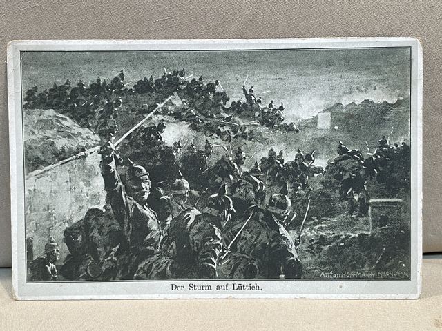 Original WWI German Military Themed Postcard, Der Sturm auf Lttich