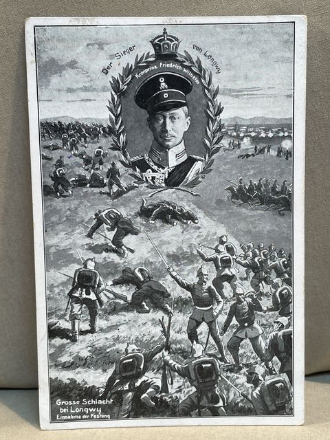 Original WWI German Military Themed Postcard, Grosse Schlacht bei Longwy