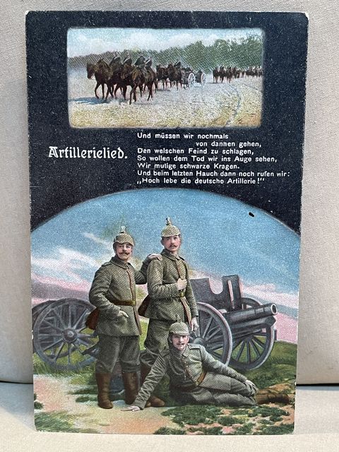 Original WWI German Military Themed Postcard, Artillerielied