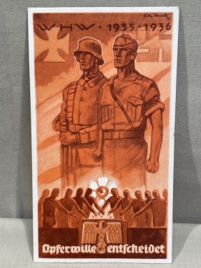 Original Nazi Era German WHW 1935-1936 Willingness to Sacrifice Commemorative Card