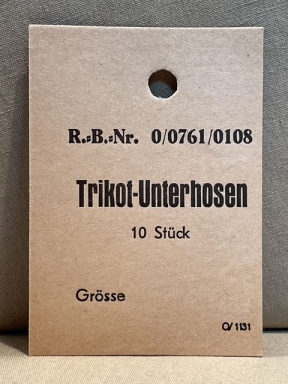 Original WWII German Cardstock Clothing Tag, Trikot-Unterhosen 10 Stck
