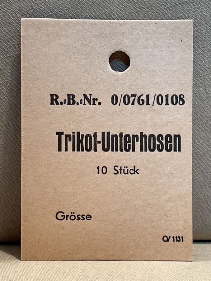 Original WWII German Cardstock Clothing Tag, Trikot-Unterhosen 10 Stück