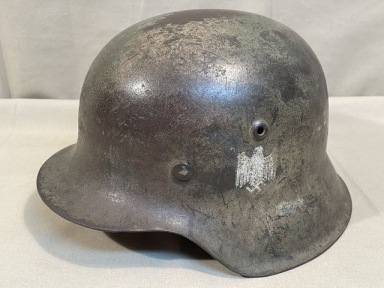 Original WWII German Single Decal Camouflaged M42 Steel Helmet w/Liner, hkp62
