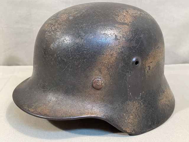 Original WWII German Camouflaged M40 Steel Helmet w/Liner, SE64