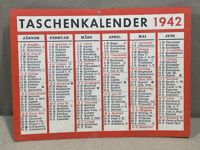 Original WWII German Pocket Calendar (TASCHENKALENDER) for 1942