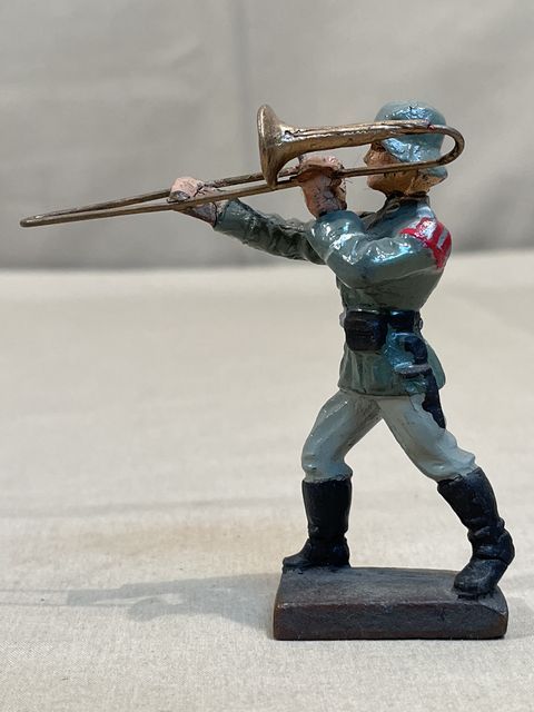 Original Nazi Era German Marching Trombone Player Toy Soldier, LINEOL