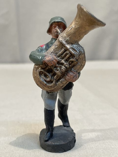 Original Nazi Era German Marching Tuba Player Toy Soldier, ELASTOLIN