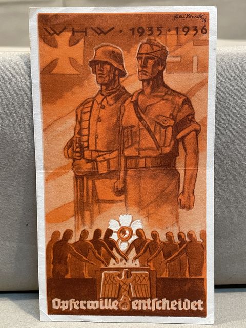 Original Nazi Era German WHW 1935-1936 Willingness to Sacrifice Commemorative Card