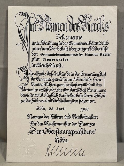 Original Pre-WWII German Civilian Promotion Document