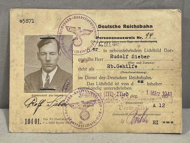 Original WWII German Railroad ID Card, Deutsche Reichsbahn