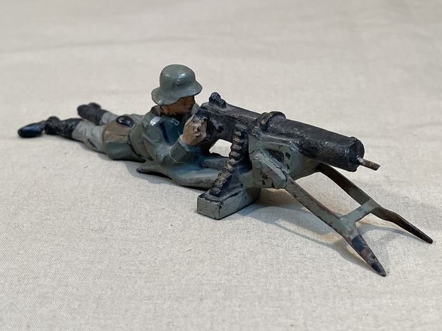 Original Nazi Era German Toy Soldier with MG08 Machine Gun, LINEOL