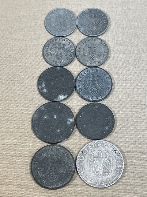 Original Nazi Era German Coins, Set of 10