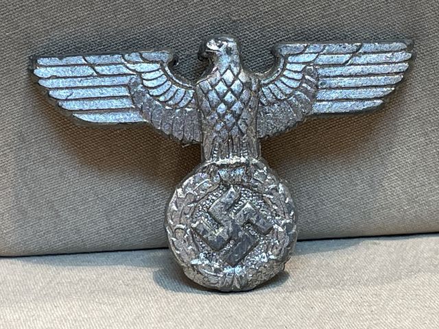 Original WWII German Late-War NSDAP Political Cap Eagle, Silvered Zinc