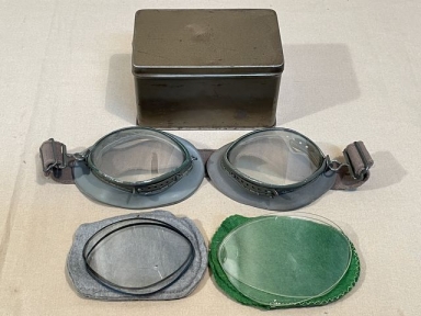 Original WWII German Heer (Army) Motorcycle Goggles w/Spare Lenses and Case, Incomplete
