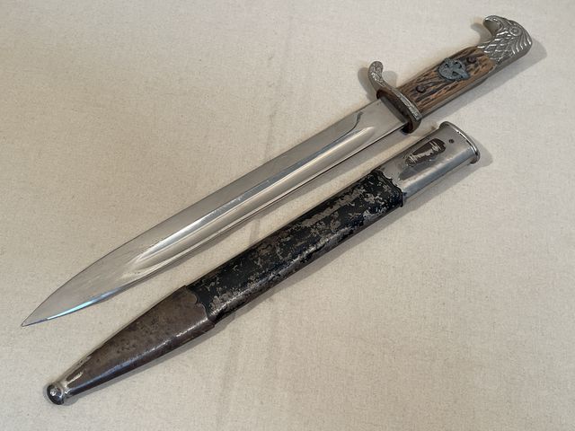 Original Nazi Era German Stag Handle Dress Police SHORT Bayonet, LATE-WAR