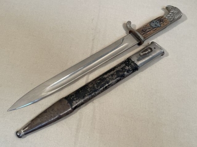 Original Nazi Era German Stag Handle Dress Police SHORT Bayonet, LATE-WAR