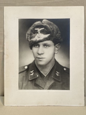 Original WWII German Luftwaffe Soldier's Photograph on Stiff Backing, FUR CAP!