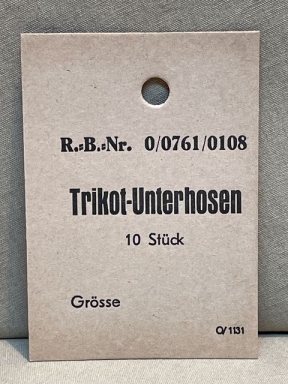 Original WWII German Cardstock Clothing Tag, Trikot-Unterhosen 10 Stueck