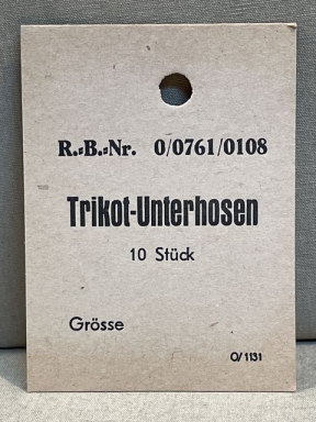 Original WWII German Cardstock Clothing Tag, Trikot-Unterhosen 10 Stueck