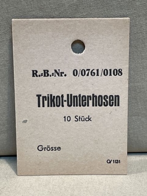 Original WWII German Cardstock Clothing Tag, Trikot-Unterhosen 10 Stck