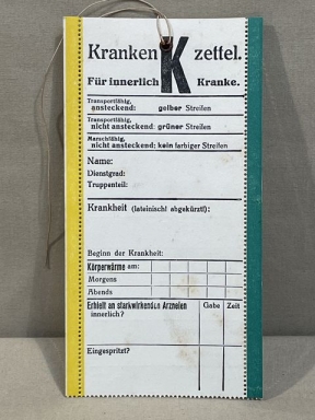Original WWII German Medical Tag for Wounded Person, Krankenzettel