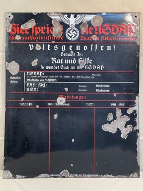 Original Nazi Era German NSDAP Message Board, Enameled Metal