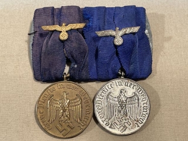 Original WWII German Heer (Army) 2 Position Parade Medal Bar, Long Service Medals