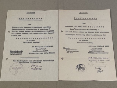 Original WWII German Preliminary Award Documents Set to Doctor