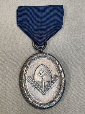 Original Nazi Era German RAD SILVER 12 Year Long Service Medal, Aluminum Version
