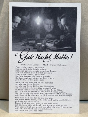 Original WWII German Song Postcard, Good Night Mother!