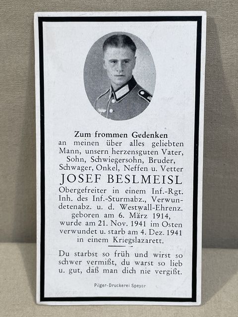 Bunker Militaria: Original WWII German Remembrance Card, Decorated ...