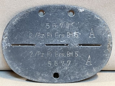 Original WWII German ID Tag (Erkennungsmarke), Panzer Engineer Replacement Btl 5