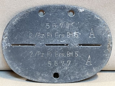 Original WWII German ID Tag (Erkennungsmarke), Panzer Engineer Replacement Btl 5