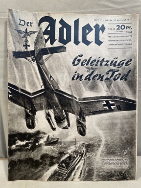 Original WWII German Luftwaffe Magazine Der Adler, August 1940