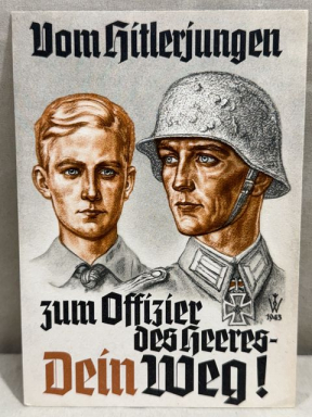 Original WWII German Hitler-Jugend (Hitler Youth) Postcard, From HJ to Army Officer