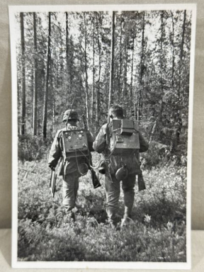 Original WWII German SS-Gebirgsdivision "Nord" in Karelien Postcard, Radio Men in Forest