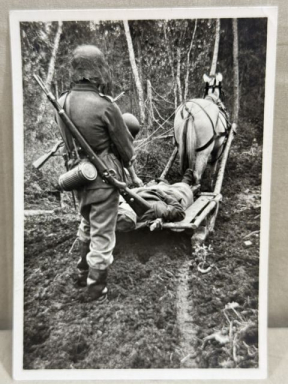 Original WWII German SS-Gebirgsdivision "Nord" in Karelien Postcard, Transporting the Wounded