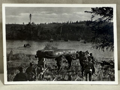 Original WWII German SS-Gebirgsdivision "Nord" in Karelien Postcard, In Rubber Boats