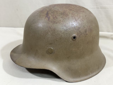 Original WWII German M42 Steel Helmet w/Liner & Chin Strap, POSTWAR CZ REWORK