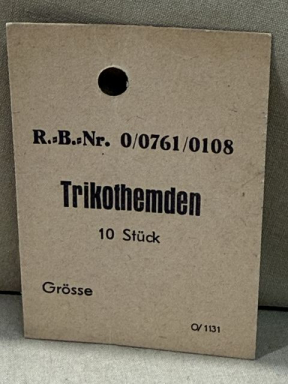 Original WWII German Cardstock Clothing Tag, Trikothemden