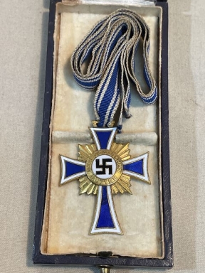 Original Nazi Era German CASED Mother's Cross in GOLD
