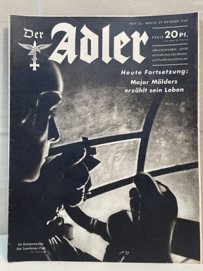 Original WWII German Luftwaffe Magazine Der Adler, October 1940