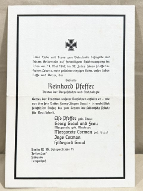 Original WWII German Soldier's Death Notice, Doctor of Prehistory and Archaeology