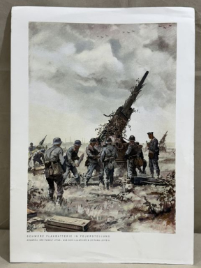 Original WWII German Military Themed Color Print, FLAK IN FIRING POSITION