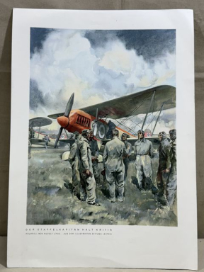 Original WWII German Military Themed Color Print, SQUADRON CAPTAIN DEALS CRITICISM